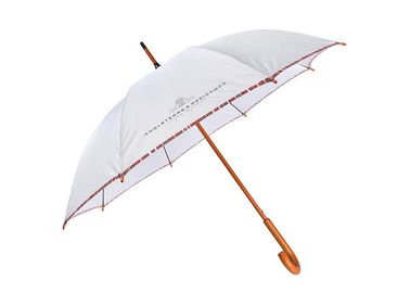 Logo promozionale degli ombrelli di golf dei materiali bianchi del tessuto di seta naturale che stampa la maniglia di legno di J