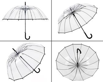 Struttura nera completa trasparente del metallo dell'ombrello 16K POE della pioggia della maniglia lunga unisex