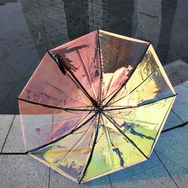 Ombrello trasparente della pioggia dell'ologramma iridescente variopinto per il giorno ventoso della pioggia