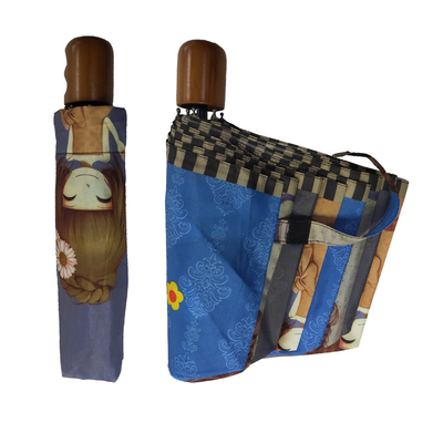 Digital che stampa l'ombrello di legno della maniglia del tessuto di seta naturale aperto del manuale