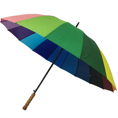 16 colori Rainbow Umbrella Metal Shaft Manico di legno Pongee Cover