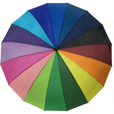 16 colori Rainbow Umbrella Metal Shaft Manico di legno Pongee Cover