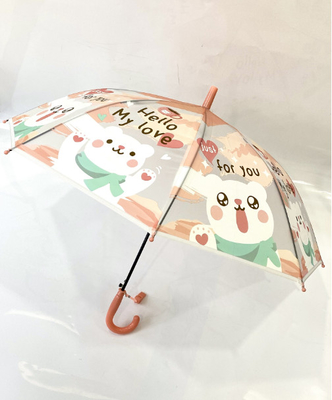 19 "8K Auto POE Transparent Cartoon Pattern Bambini Straight Bone Umbrella Con Fischio