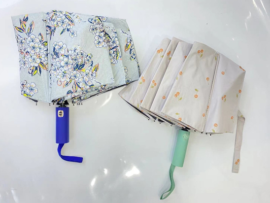 UPF 50 Auto aperto / chiuso Pongee ombrello UV spiaggia 23 pollici 12 costole Strong Windproof