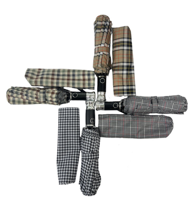 3 Pieghe Pongee con ombrello a piastre Ombrello con telaio metallico e maniglia automatica