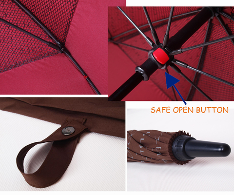 Doppio strato Auto Open Golf Umbrella con Black Matt Fiberglass Pole e Rubber Grip