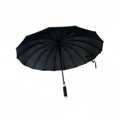 "Stai asciutto". "25 pollici di manica grande e dritta". "Compatto golf brolly con 16 costole".