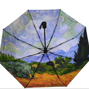 Vincent Van Gogh Art Blackout 3-Fold Automatic Travel Umbrella con protezione UV e Auto Open Close (21Inch-8k)