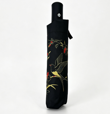 Windproof UV Protection Bird Floral Print 23 Inch 8 Ribs 3 Fold Umbrella for Ladies Daily Commute