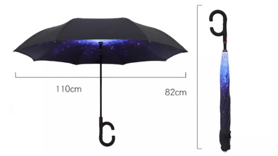 La maniglia di forma di C ha invertito il doppio strato del modello su ordinazione inverso dell'ombrello con Logo Prints