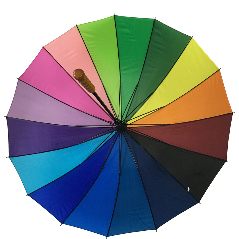16 colori Rainbow Umbrella Metal Shaft Manico di legno Pongee Cover