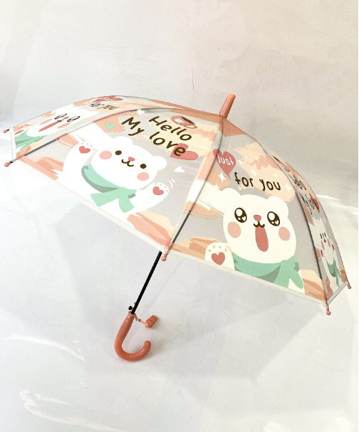 19 "8K Auto POE Transparent Cartoon Pattern Bambini Straight Bone Umbrella Con Fischio