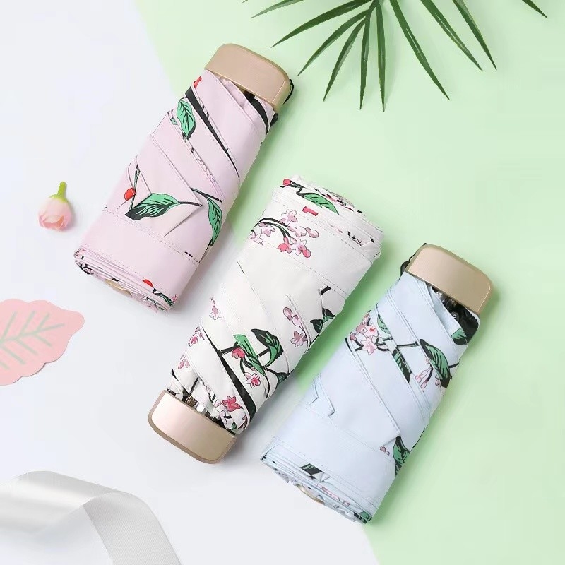 5 ripieghe 6 costole piccolo leggero facile da portare ombrello con stoffa Pongee personalizzabile