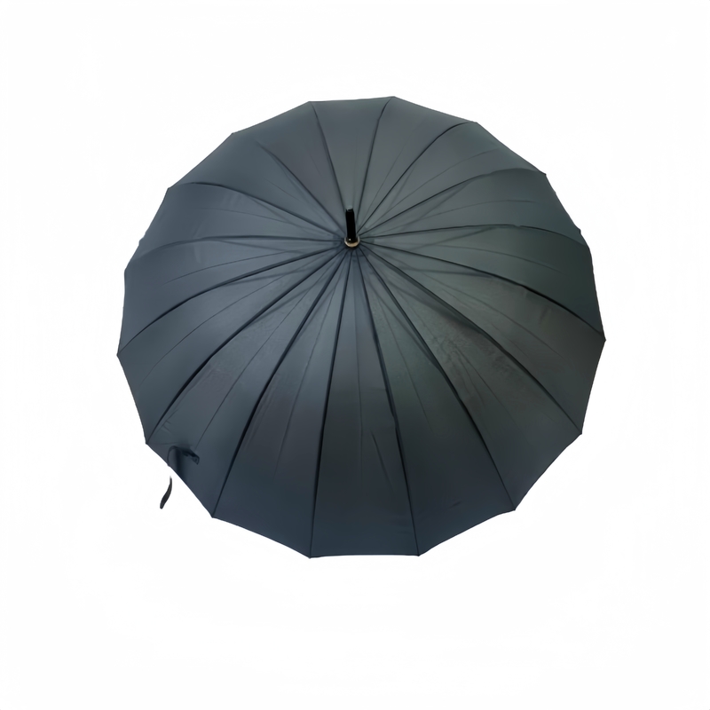 "Stai asciutto". "25 pollici di manica grande e dritta". "Compatto golf brolly con 16 costole".