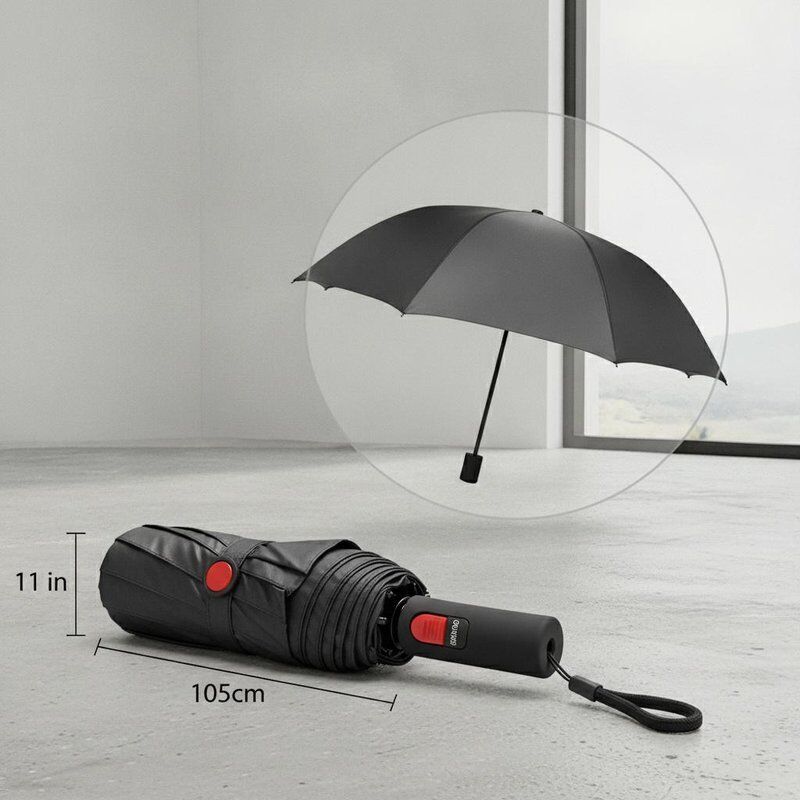 Lunghezza piegato 11 pollici Ombrello da viaggio automatico con diametro aperto di 105 cm e controllo manuale di apertura e chiusura per garantire copertura
